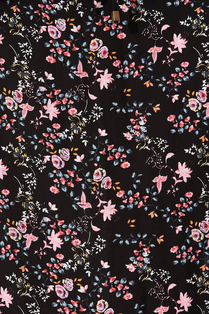 Go Getter Dress In Black with Pink Floral - fabric
