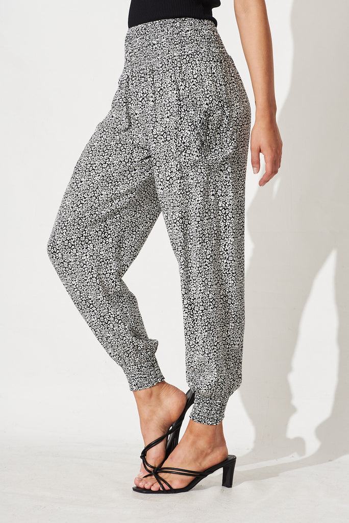 Gabby Lounge Pants In Black with White Speckle Print - side