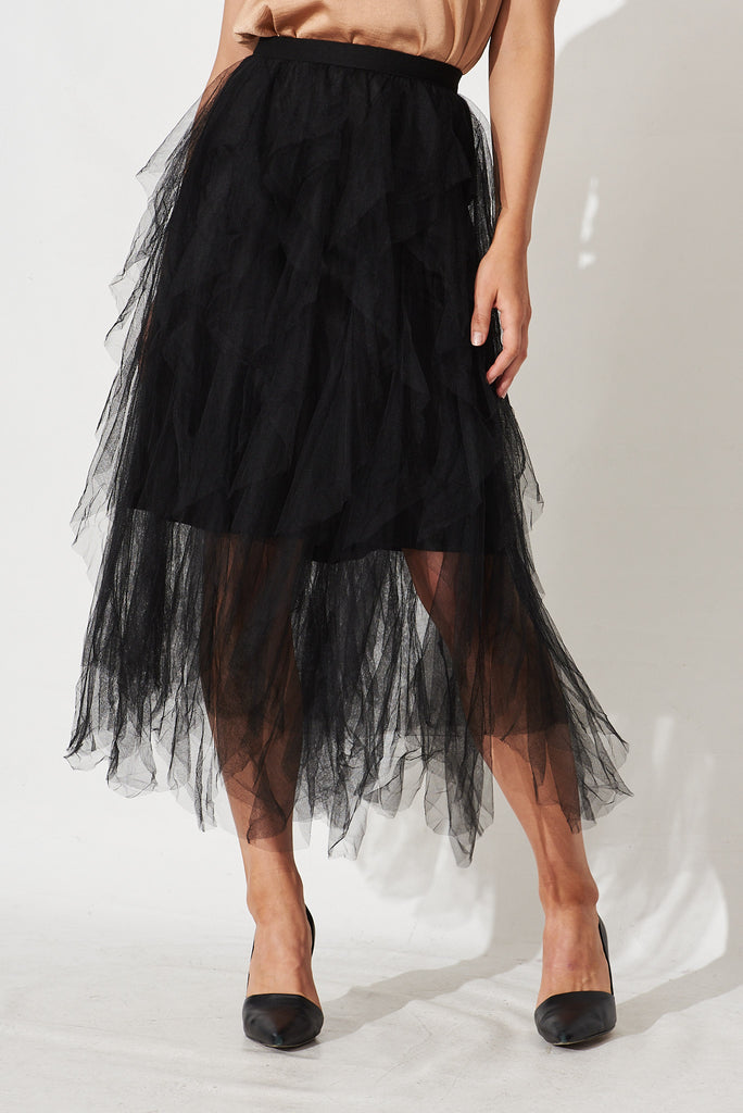 Cleef Midi Tulle Skirt In Black - front