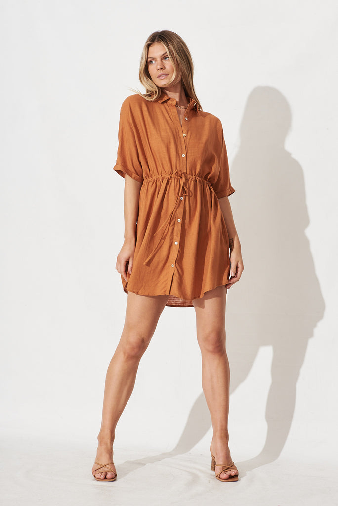 Tina Shirt Dress In Marigold Linen Blend - full length