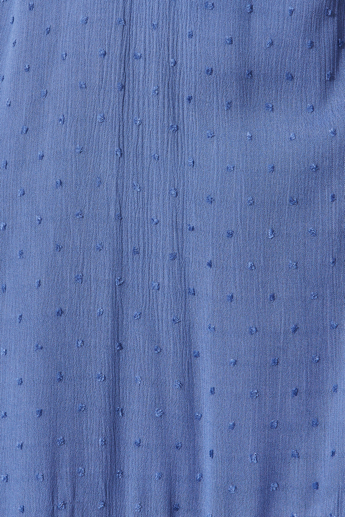 Hanaly Maxi Wrap Dress In Mid Blue Swiss Dot - fabric