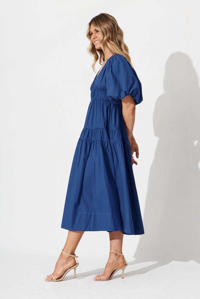 Amalie Midi Dress In Cobalt Cotton - side