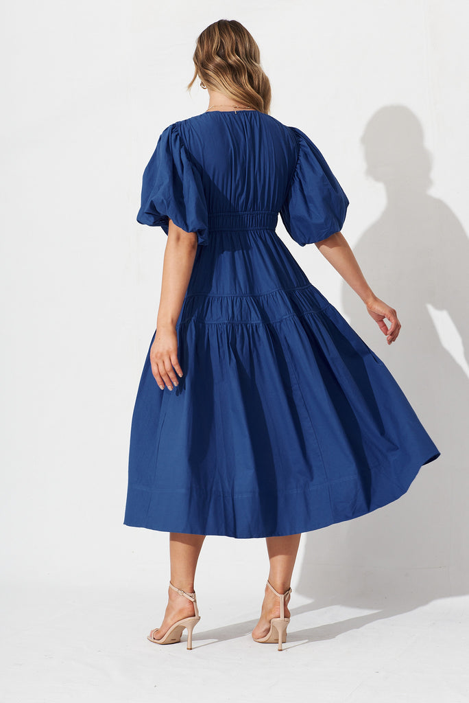Amalie Midi Dress In Cobalt Cotton - back