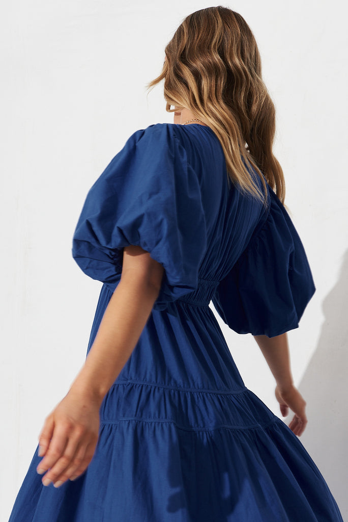Amalie Midi Dress In Cobalt Cotton - detail