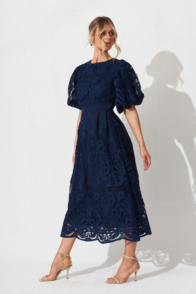 Tillie Lace Maxi Dress In Navy - side