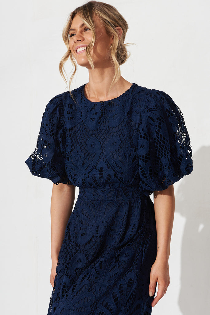 Tillie Lace Maxi Dress In Navy - front