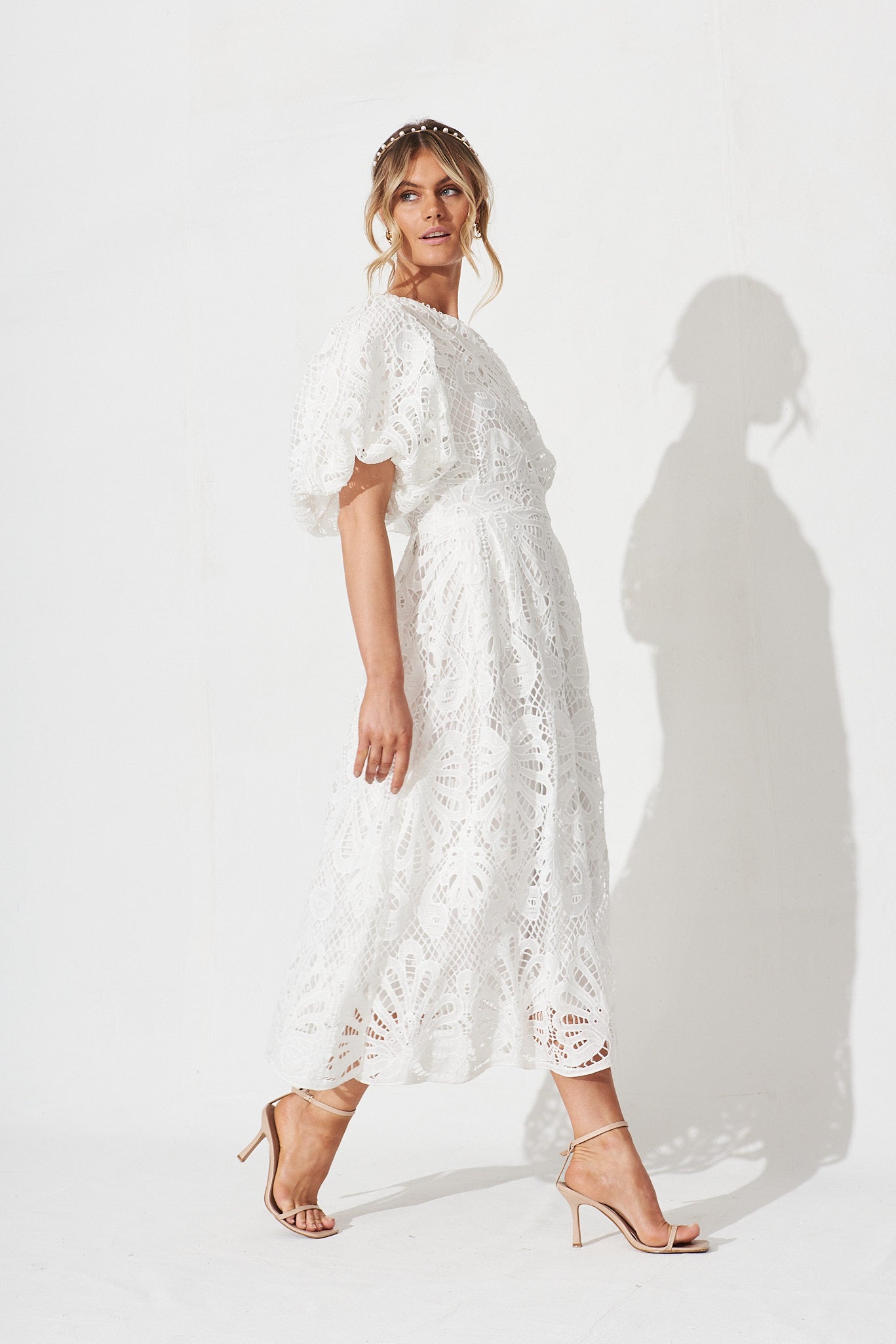 Kaitie Midi Dress In White Burnout – St Frock