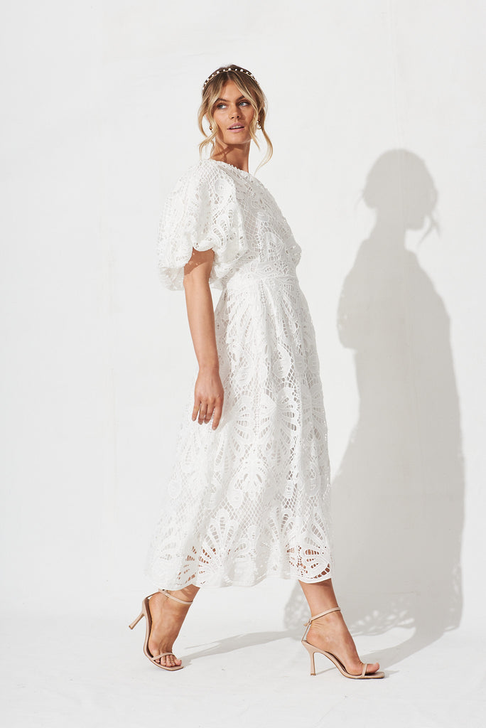 Tillie Lace Maxi Dress In White - side