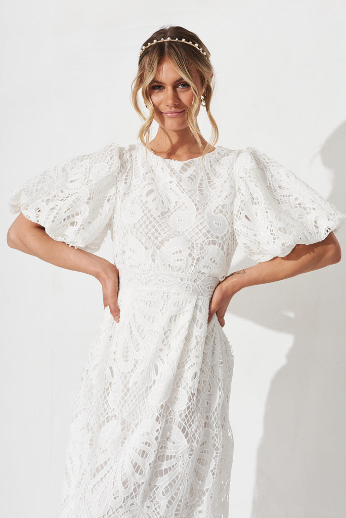 Tillie Lace Maxi Dress In White - front