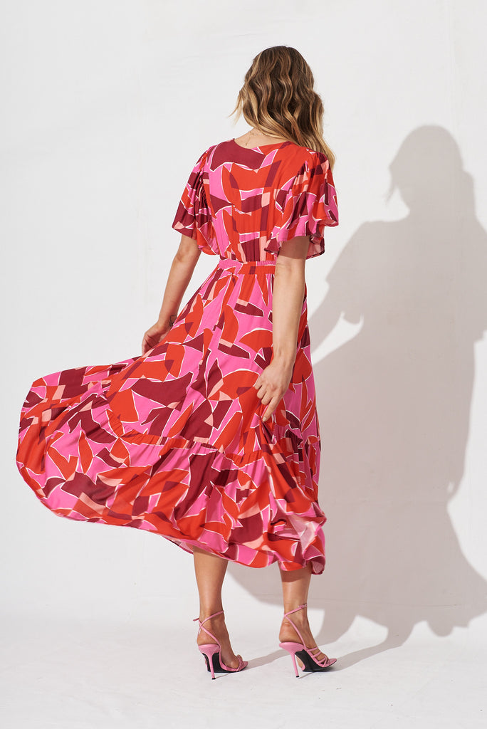 Junipar Midi Dress In Pink Geometric - back