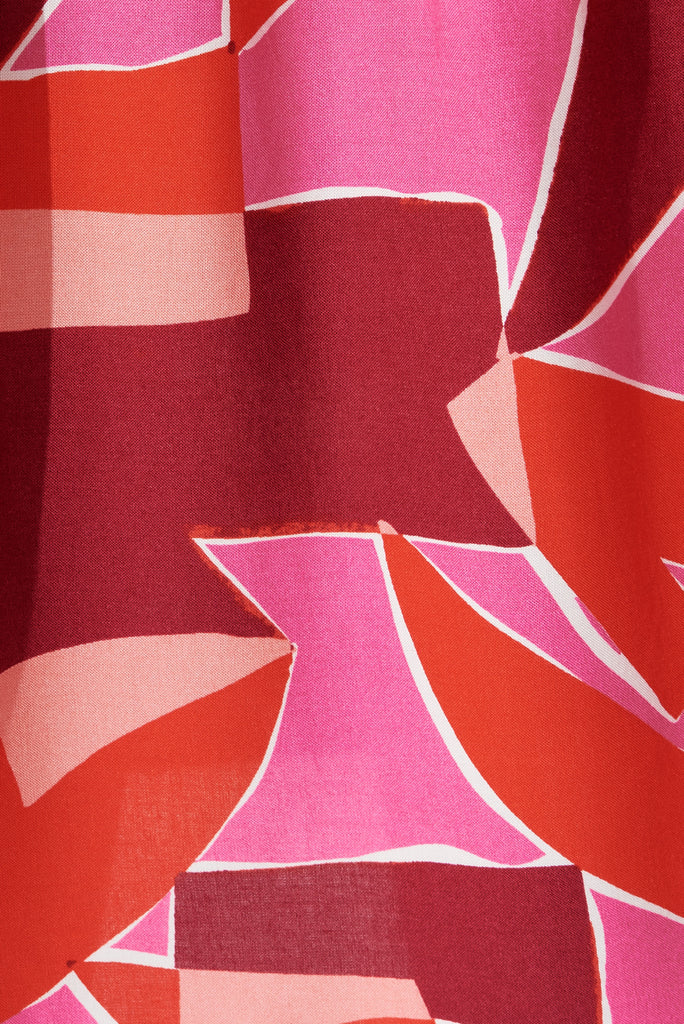 Junipar Midi Dress In Pink Geometric - fabric