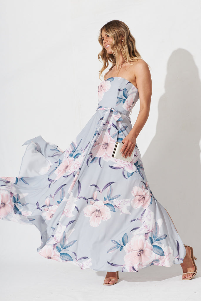 Night Visions Maxi Dress In Blue With White Floral - full length