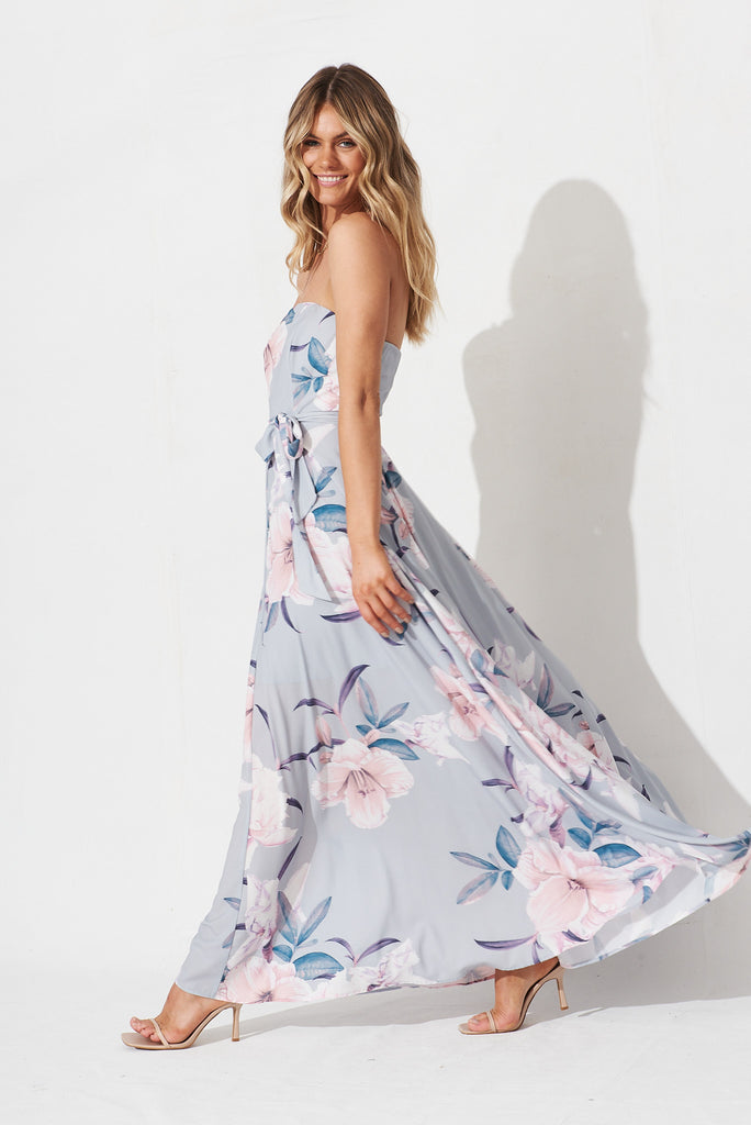 Night Visions Maxi Dress In Blue With White Floral - side