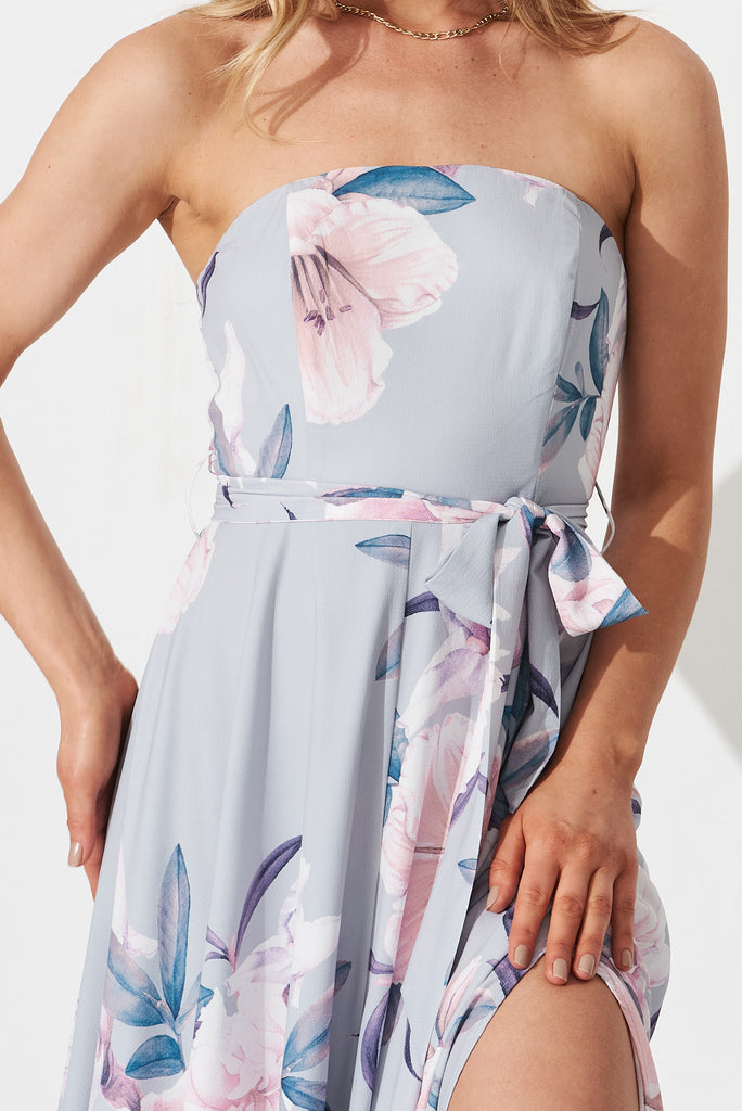 Night Visions Maxi Dress In Blue With White Floral - top detail