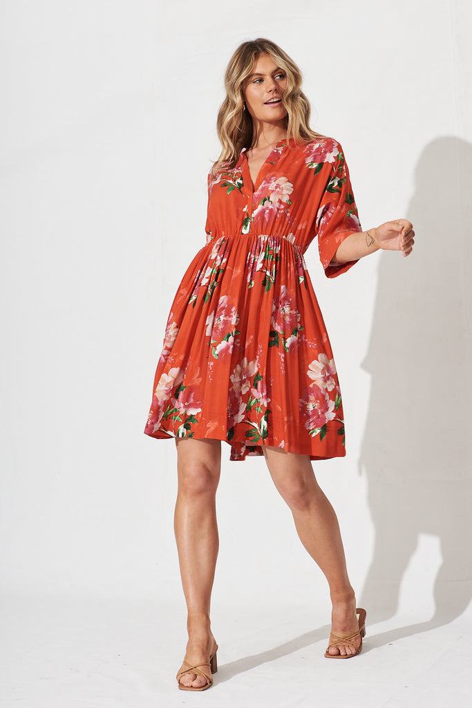Mia Dress In Red And Pink Floral - full length