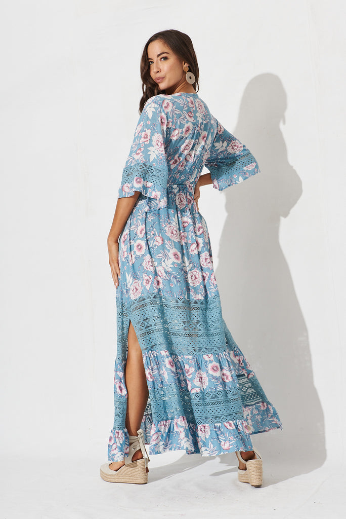 Roxy Maxi Dress In Blue Floral - back