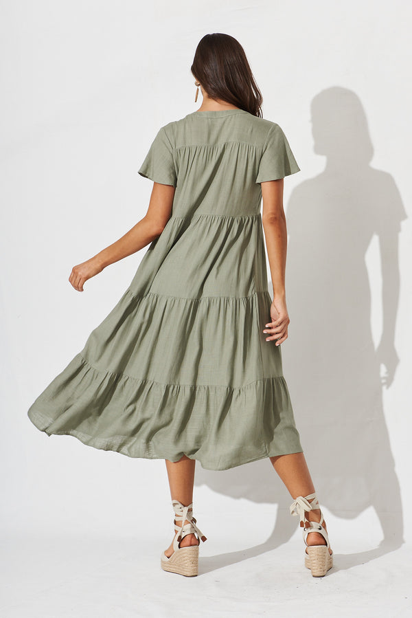 Marvela Midi Shirt Dress In Khaki Linen Blend – St Frock