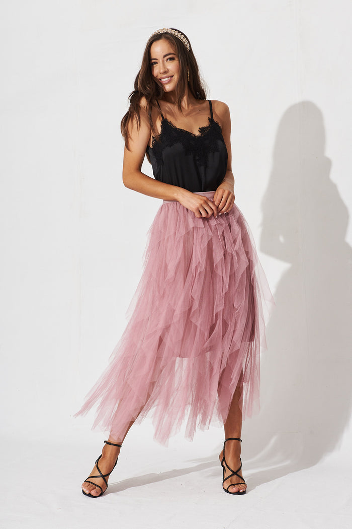 Cleef Midi Tulle Skirt In Pink - full length
