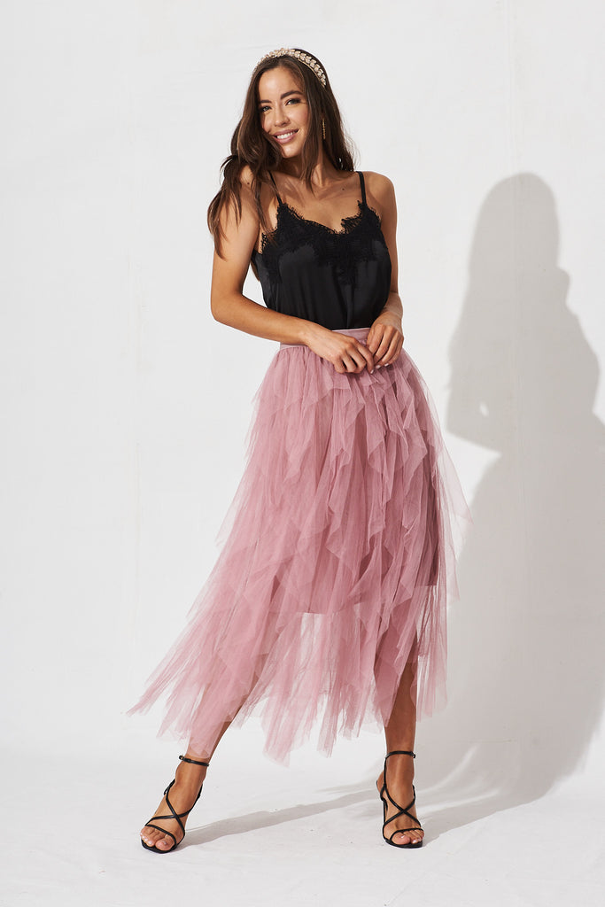 Cleef Midi Tulle Skirt In Pink - full length
