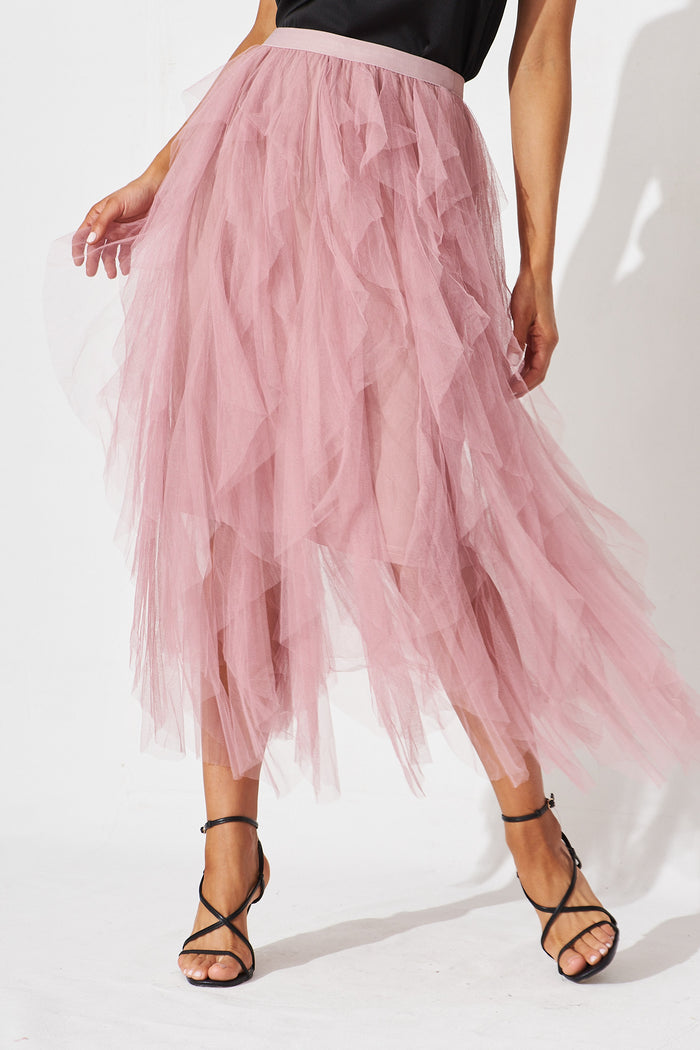 Cleef Midi Tulle Skirt In Pink - front