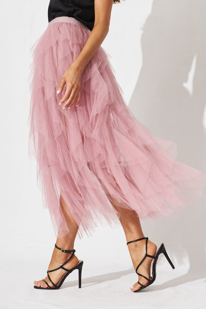 Cleef Midi Tulle Skirt In Pink - side