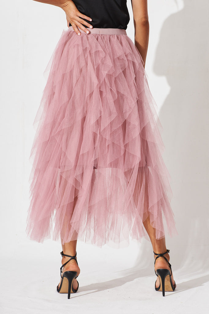Cleef Midi Tulle Skirt In Pink - back