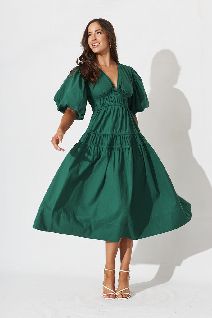 Amalie Midi Dress In Green Cotton - full length