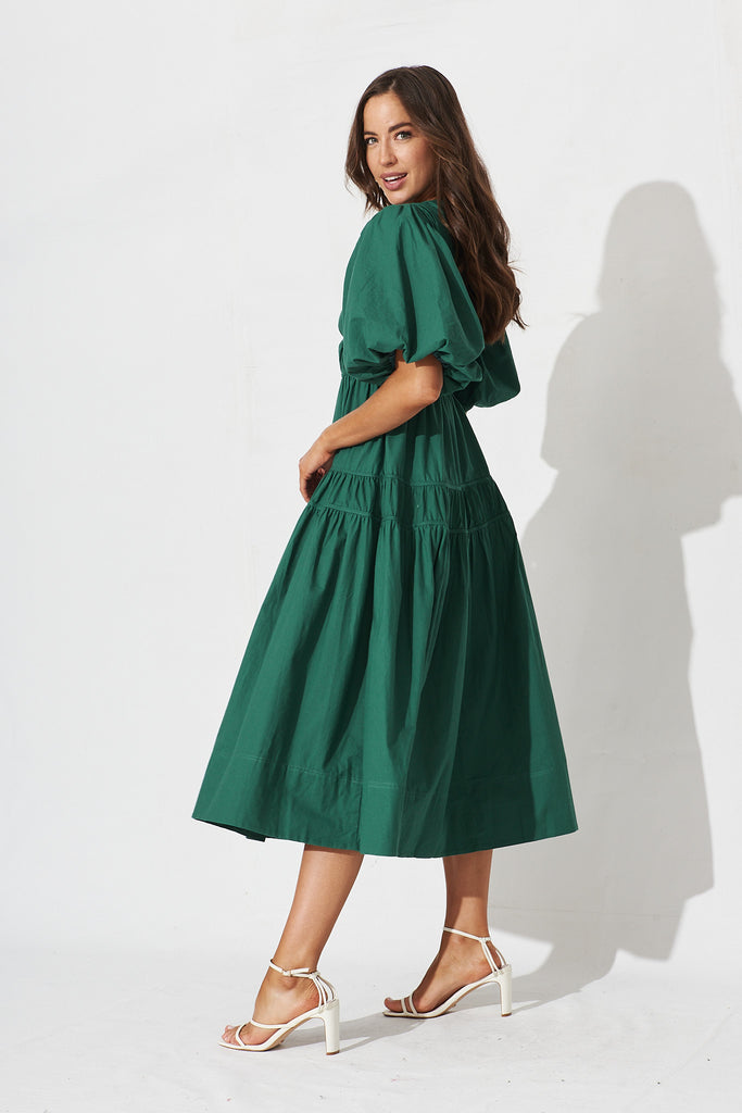 Amalie Midi Dress In Green Cotton - side