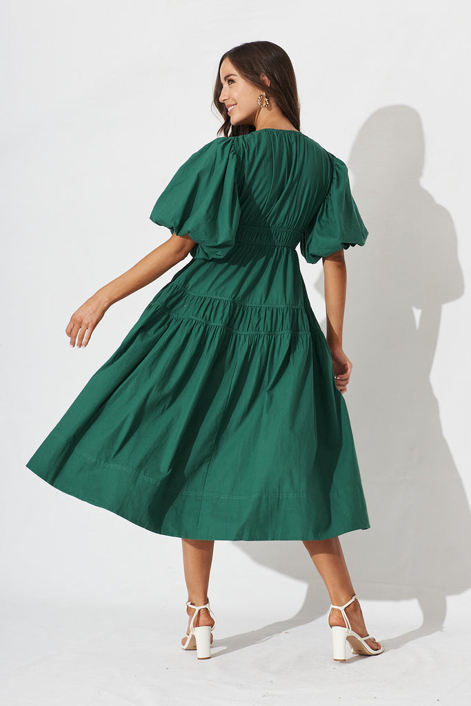Amalie Midi Dress In Green Cotton - back