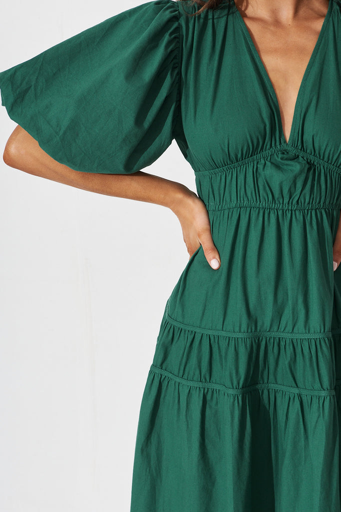 Amalie Midi Dress In Green Cotton - detail