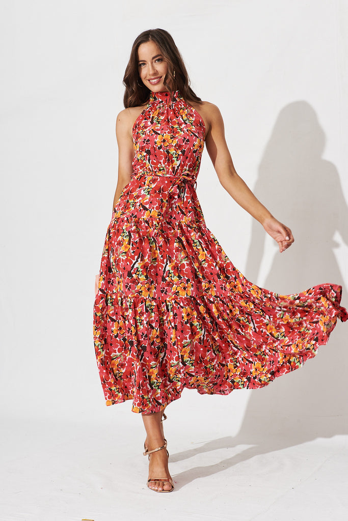 Khalo Dress In Red Floral - full length