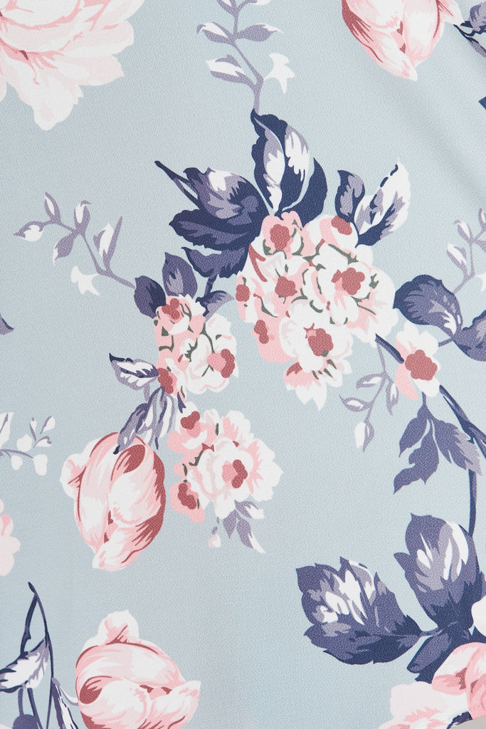 Lacey Wrap Dress In Blue With Pink Floral – St Frock