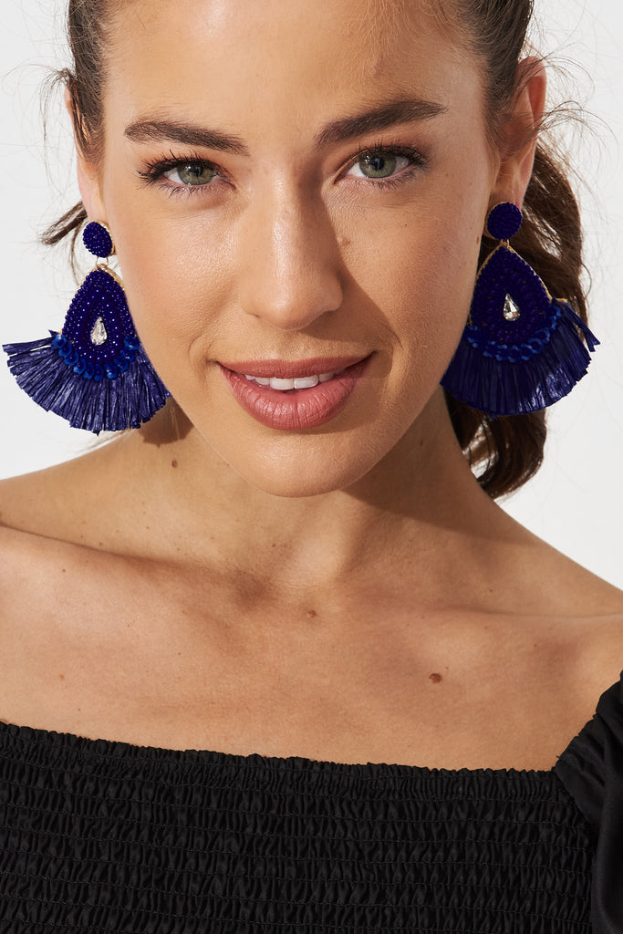 August + Delilah Krista Drop Earrings In Cobalt Blue - front