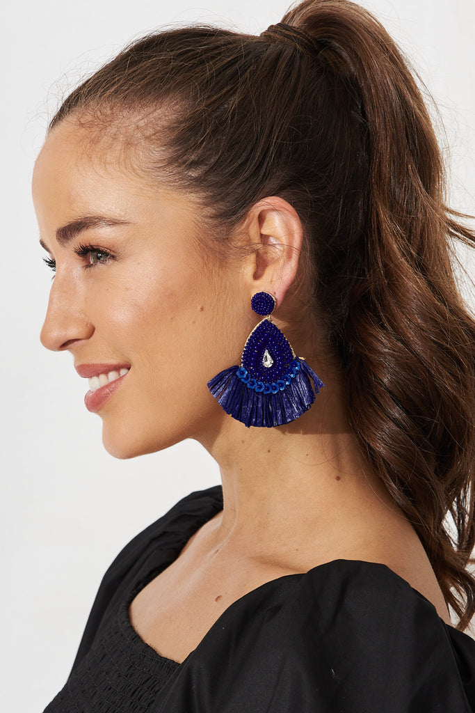 August + Delilah Krista Drop Earrings In Cobalt Blue - side