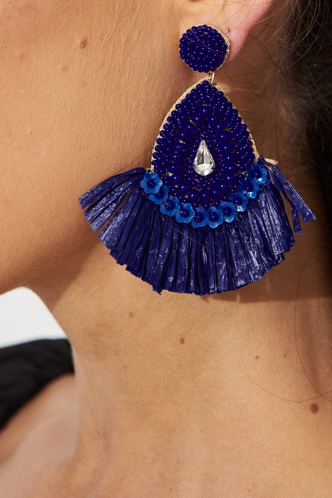 August + Delilah Krista Drop Earrings In Cobalt Blue - side close up