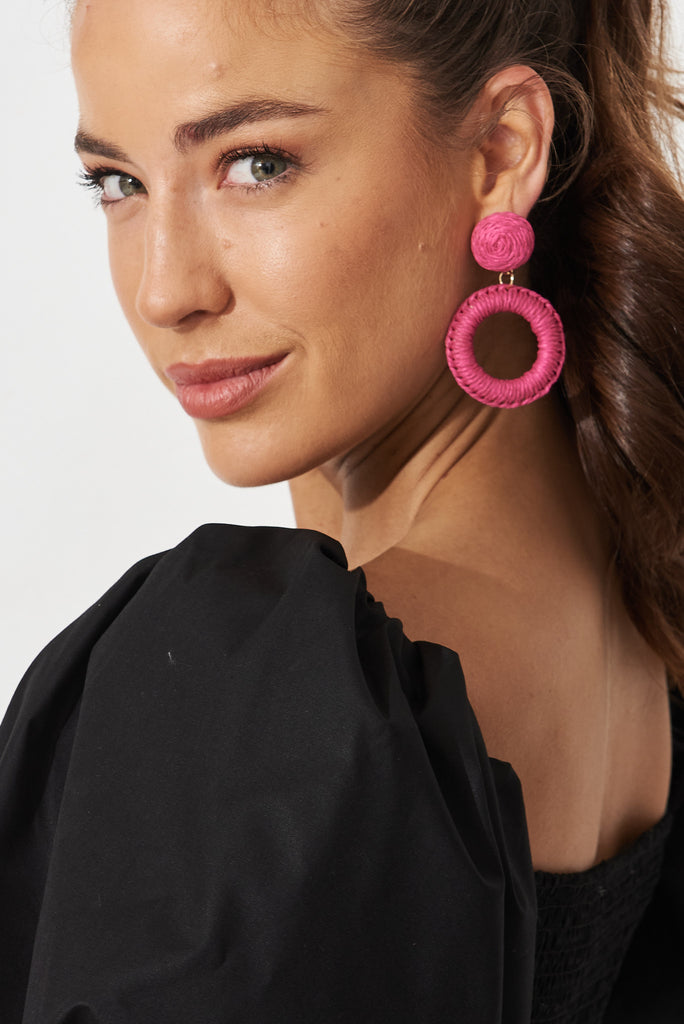 August + Delilah Lalla Drop Earrings In Pink Rattan - side