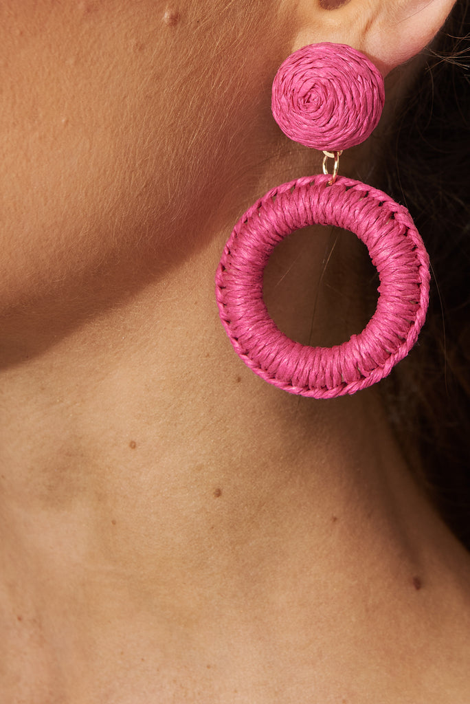 August + Delilah Lalla Drop Earrings In Pink Rattan - side close up