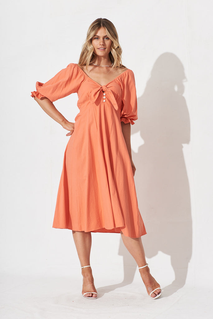 Ruthie Midi Dress In Coral Cotton - full length