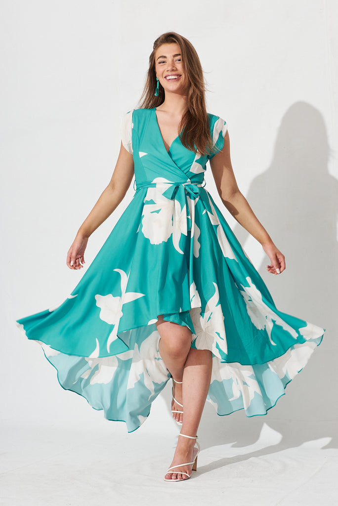 Savannah Dress In Turquoise With White Floral