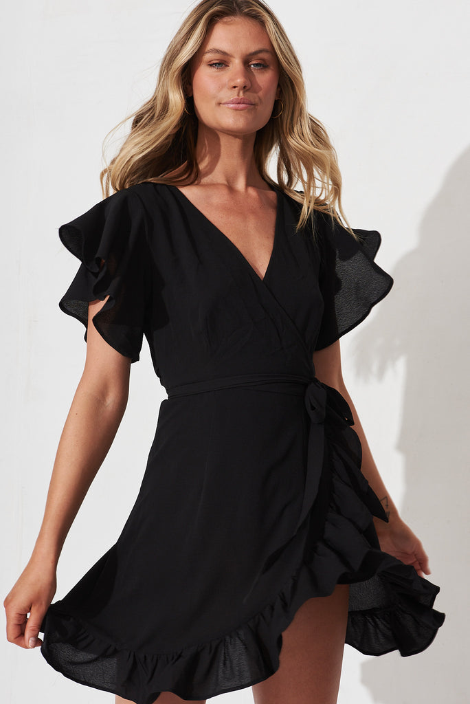 Relic Wrap Dress In Black - front