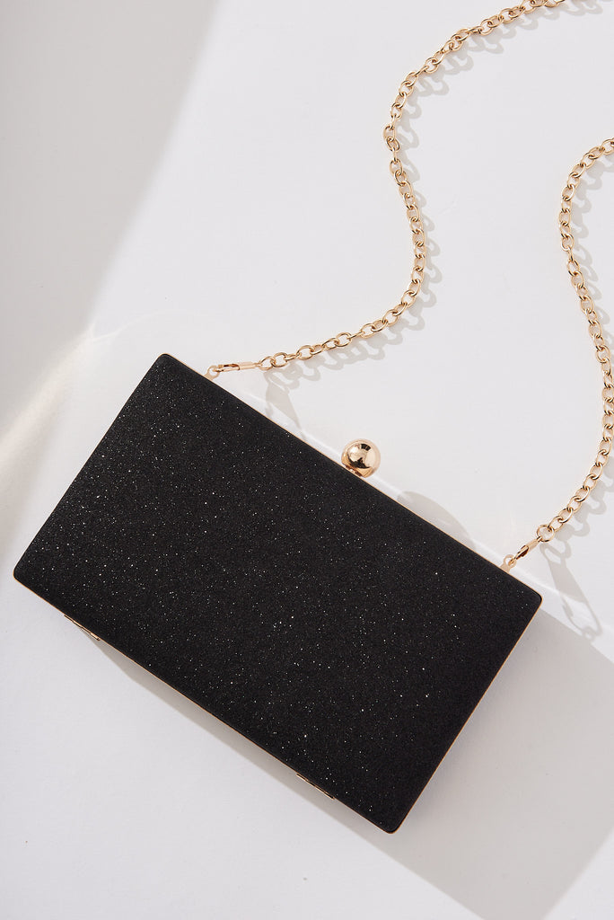 August + Delilah Dianne Clutch Bag In Black Glitter - detail