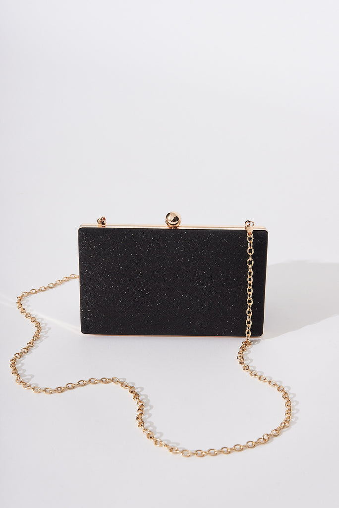 August + Delilah Dianne Clutch Bag In Black Glitter - side