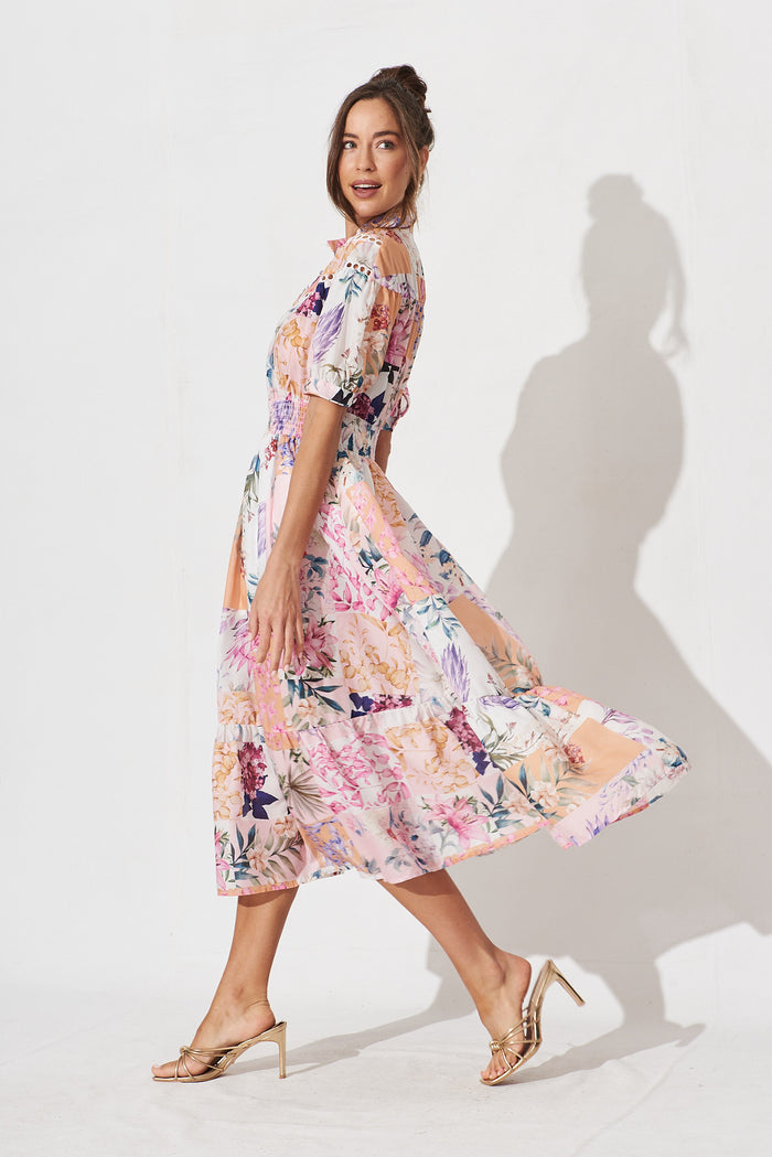 'lynette' cotton gauze floral print tiered midi dress reviews Floral Block Print Cotton Gauze Maxi Dress