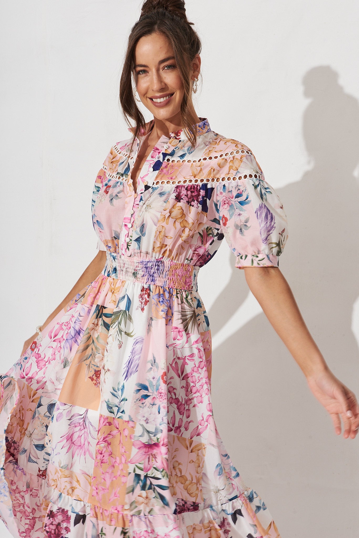 Lyn Midi Dress In Rust Patch Floral