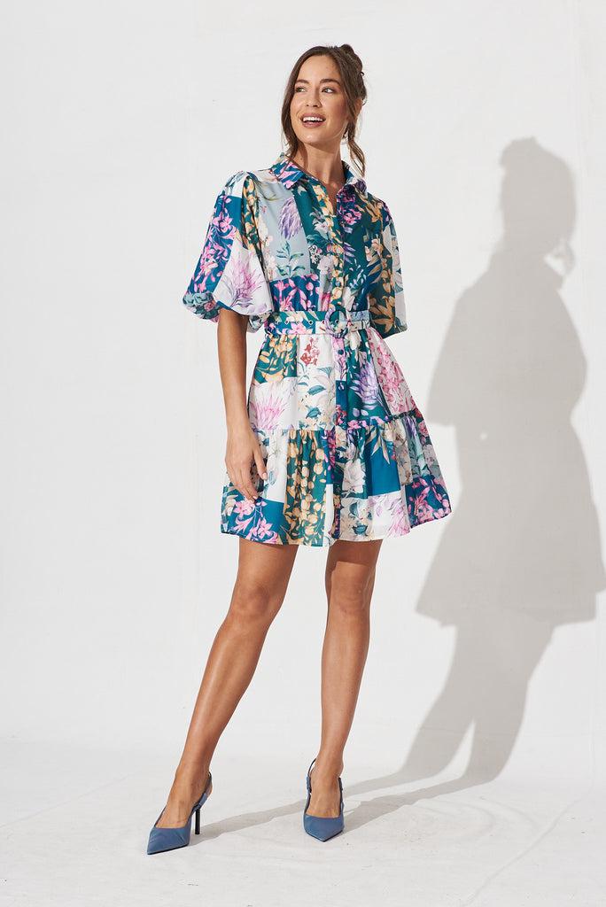 Courtney Shirt Dress In Dark Green Patch Floral – St Frock