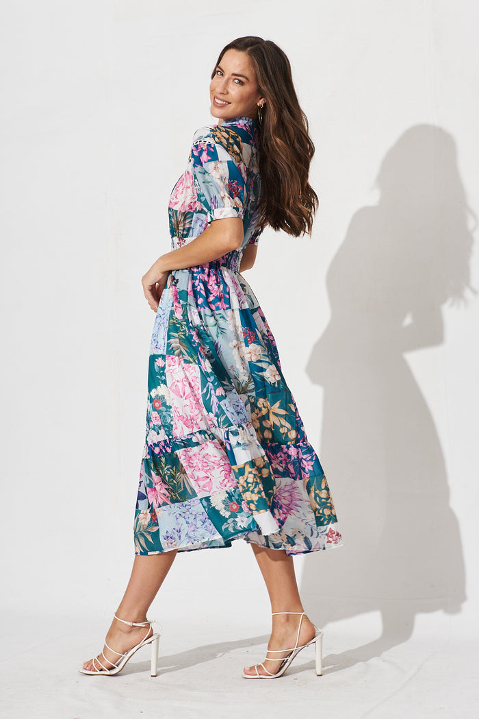 Lynette Midi Dress In Dark Green Patch Floral – St Frock
