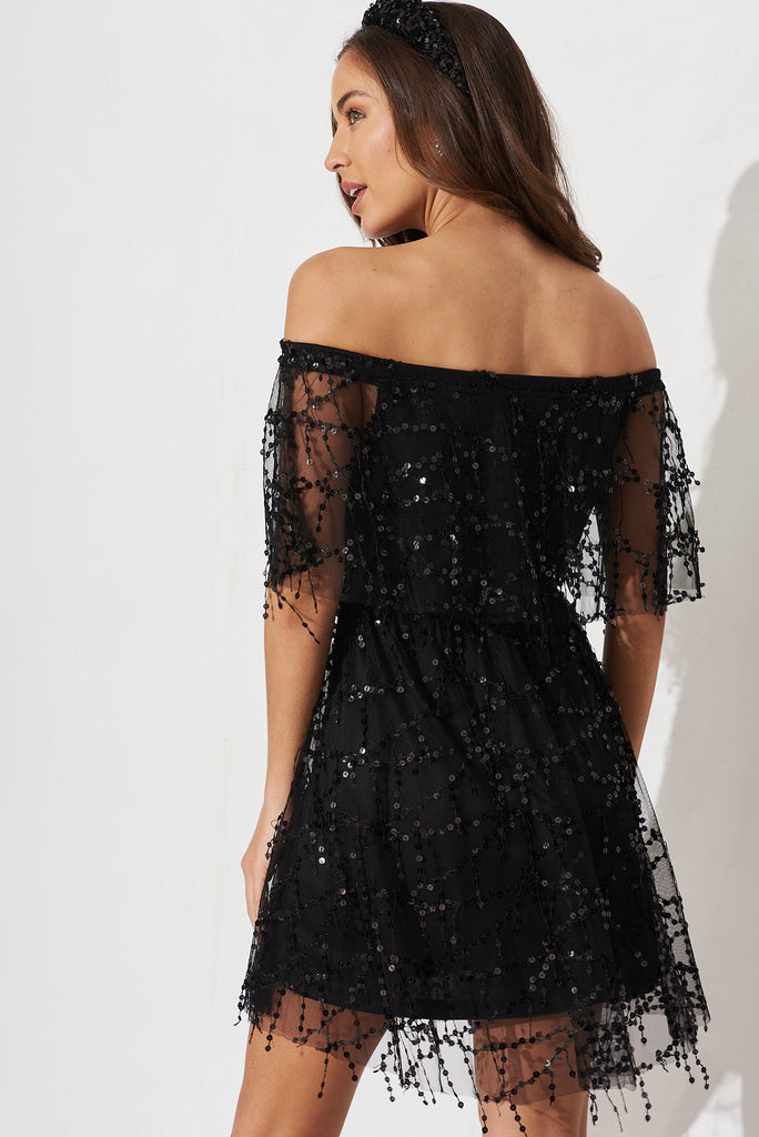 Manhattan Sequin Dress in Black - back