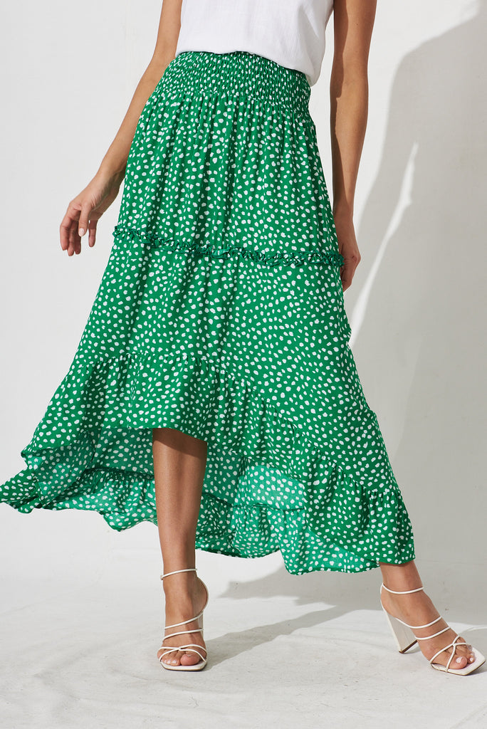 Tracey Maxi Skirt In Green With White Speckle - front