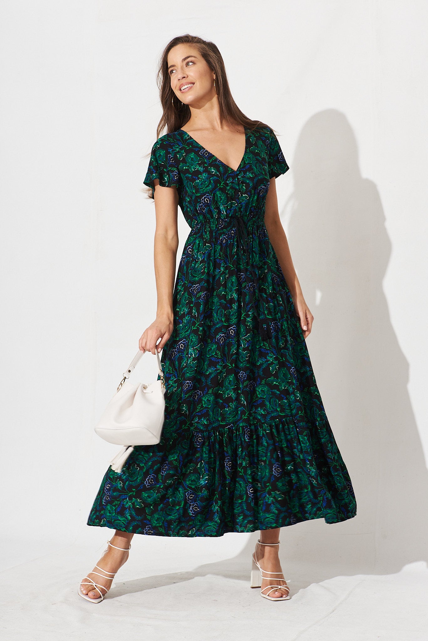 Ingra Maxi Dress In Emerald With Green And Blue Floral St Frock Ingra Maxi Dress In Emerald With Green And Blue Floral St Frock