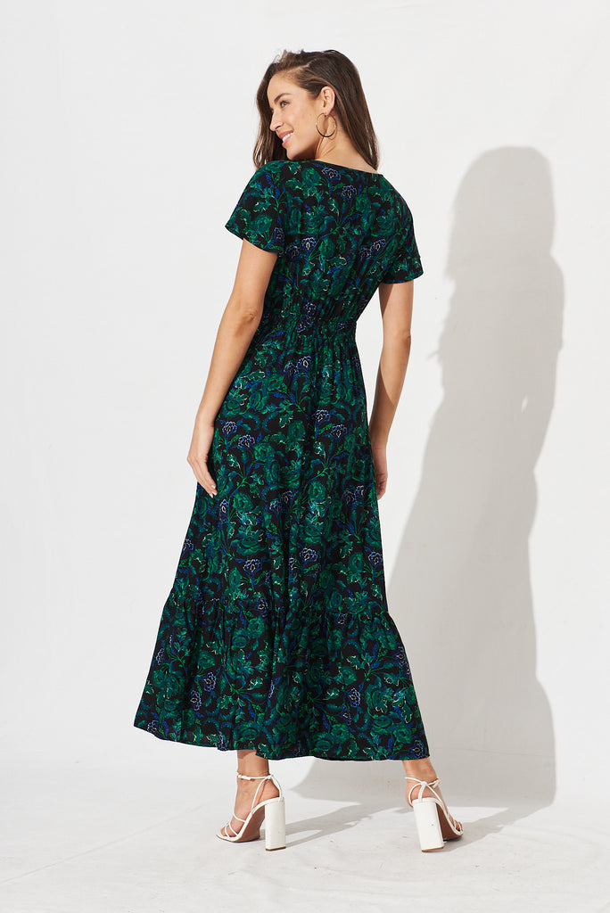 Ingra Maxi Dress In Emerald With Green And Blue Floral – St Frock